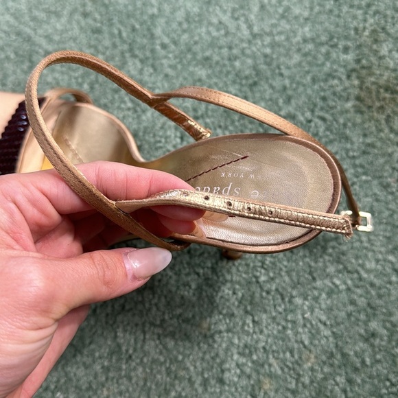 Kate Spade Champagne Rhinestone Nude Satin Ankle Strap Open Toe Heels - Picture 9 of 9